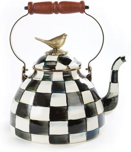 MACKENZIE-CHILDS Courtly Check Enamel Tea Kettle, 3-Quart Cute Stovetop Kitchen Kettle