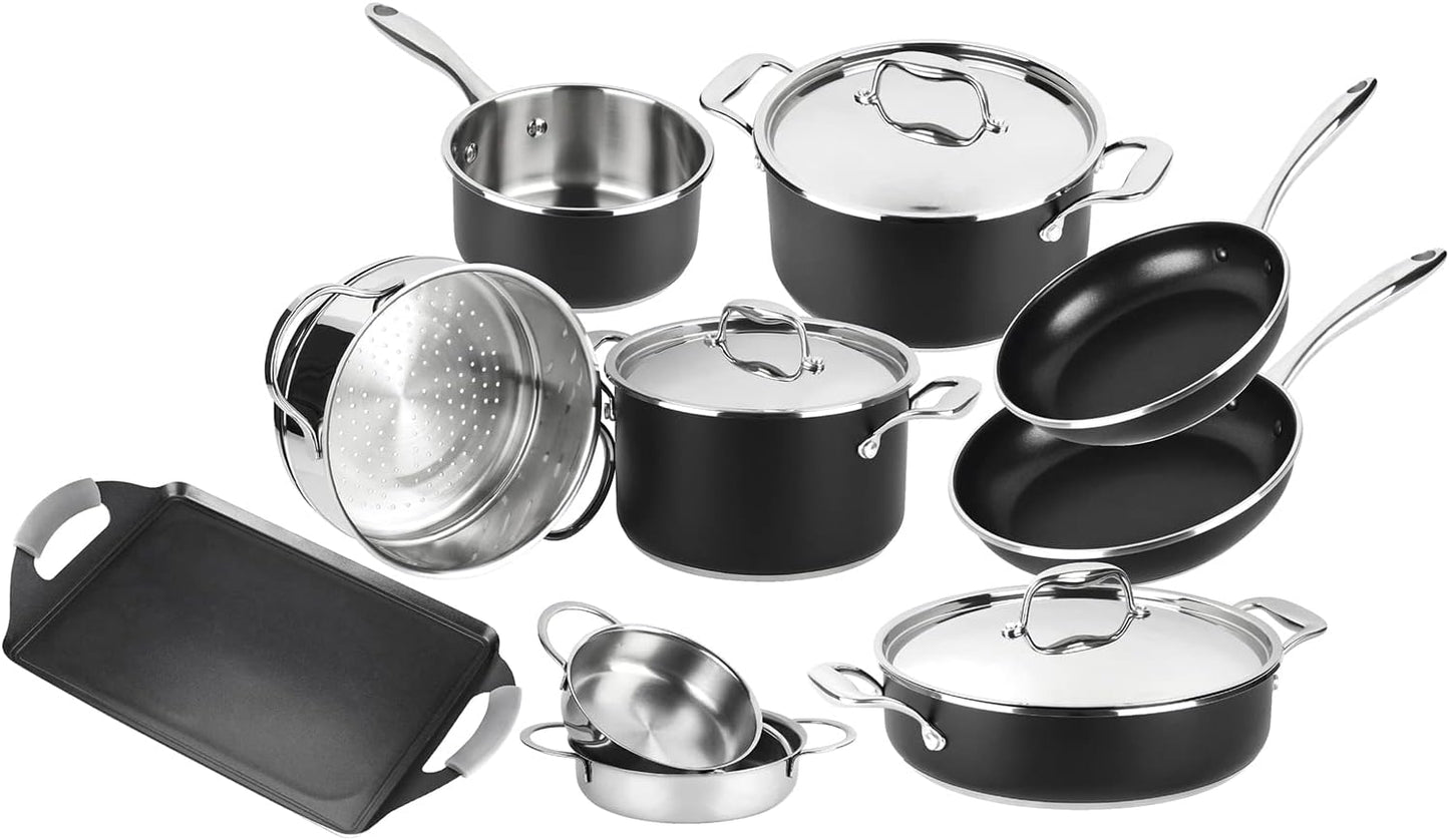 Magefesa® Prisma 13-Piece Cookware Set with Nonstick Stainless Steel Pans and Pots - Oven Safe up to 392°F