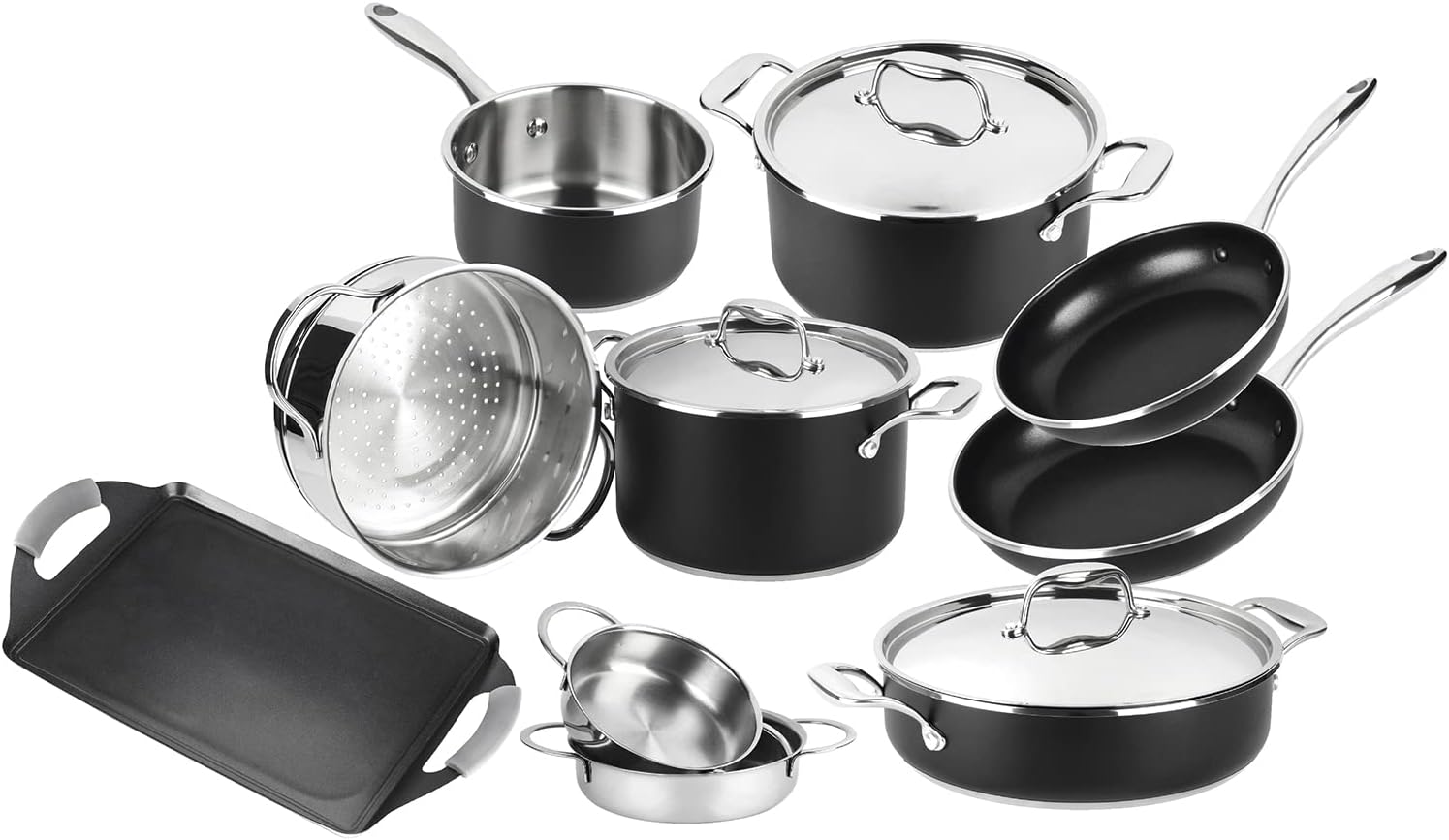Magefesa® Prisma 13-Piece Cookware Set with Nonstick Stainless Steel Pans and Pots - Oven Safe up to 392°F
