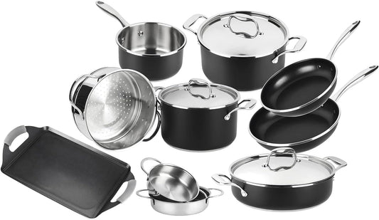 Magefesa® Prisma 13-Piece Cookware Set with Nonstick Stainless Steel Pans and Pots - Oven Safe up to 392°F