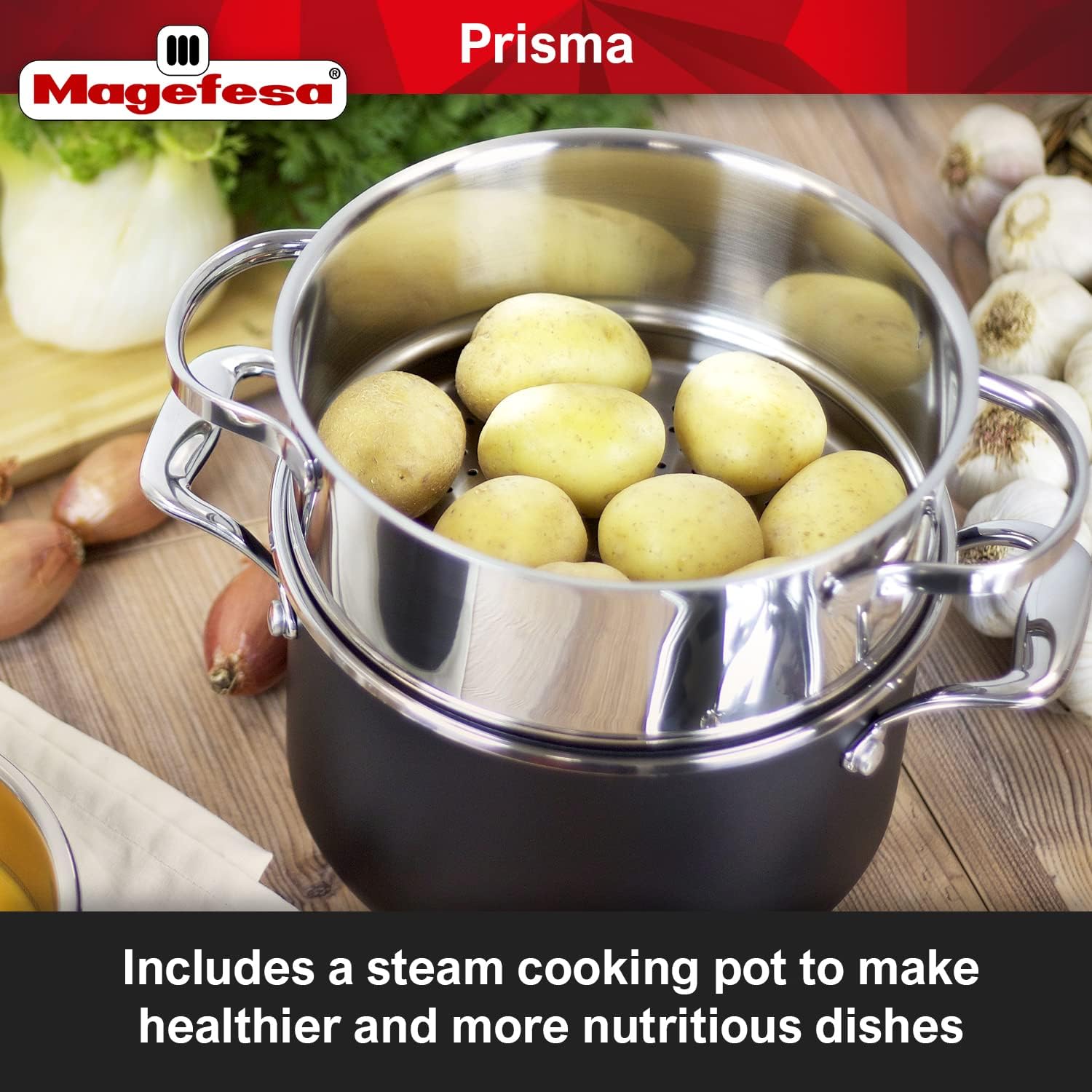 Magefesa® Prisma 13-Piece Cookware Set with Nonstick Stainless Steel Pans and Pots - Oven Safe up to 392°F