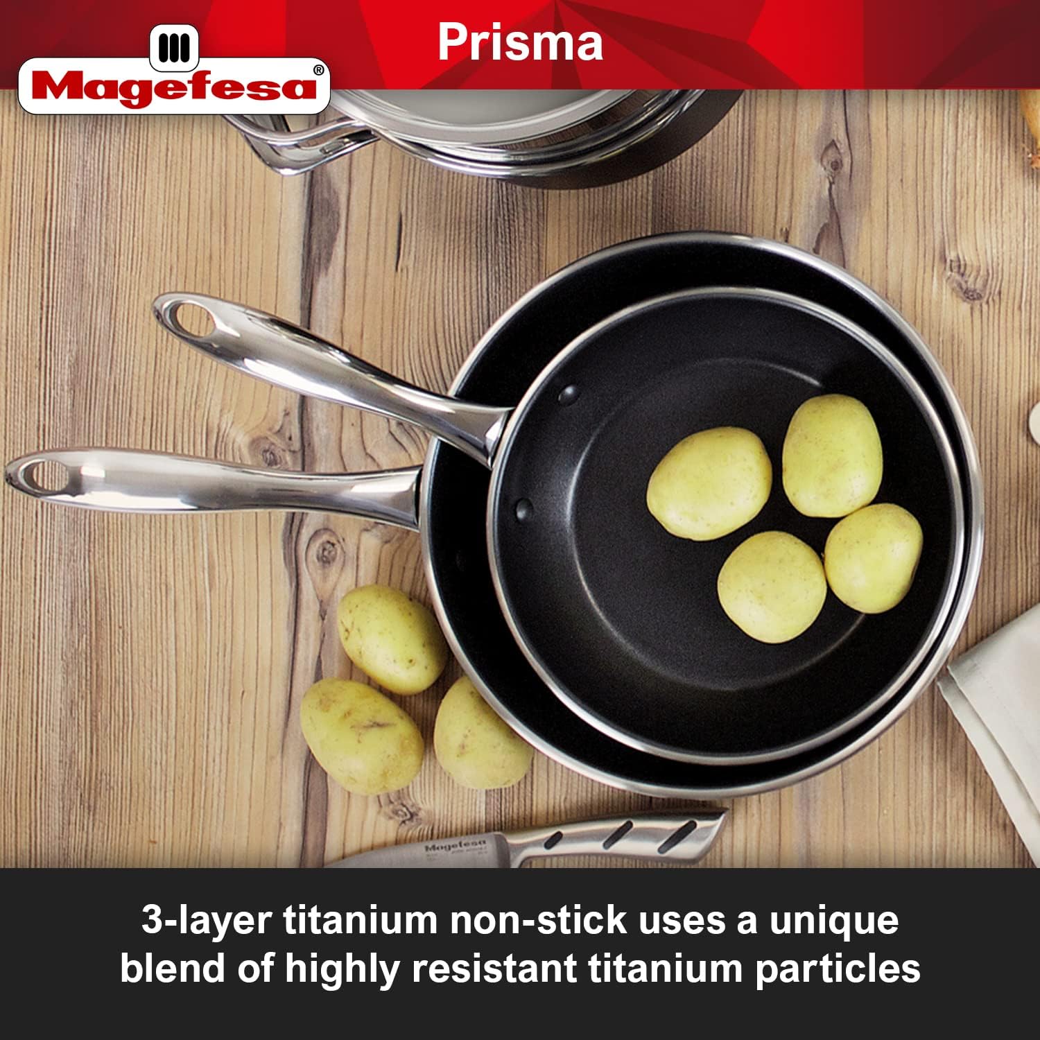 Magefesa® Prisma 13-Piece Cookware Set with Nonstick Stainless Steel Pans and Pots - Oven Safe up to 392°F