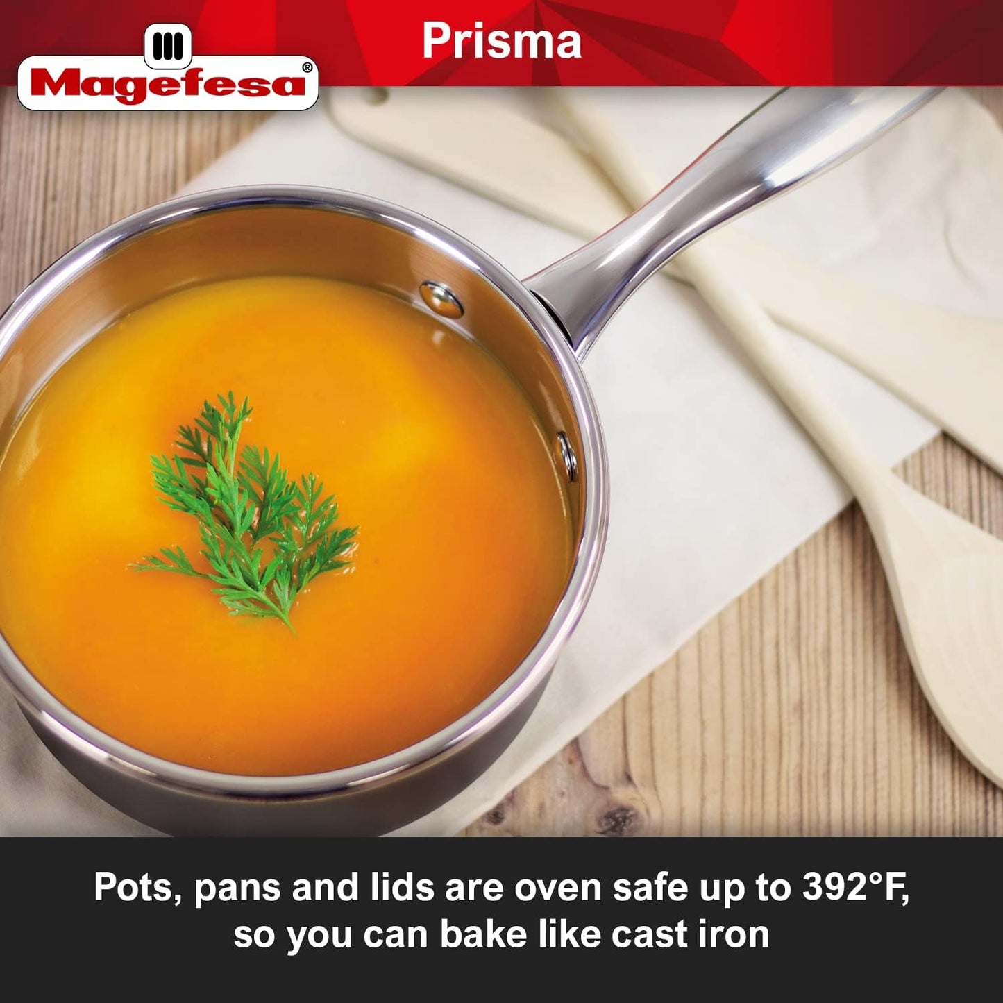 Magefesa® Prisma 13-Piece Cookware Set with Nonstick Stainless Steel Pans and Pots - Oven Safe up to 392°F