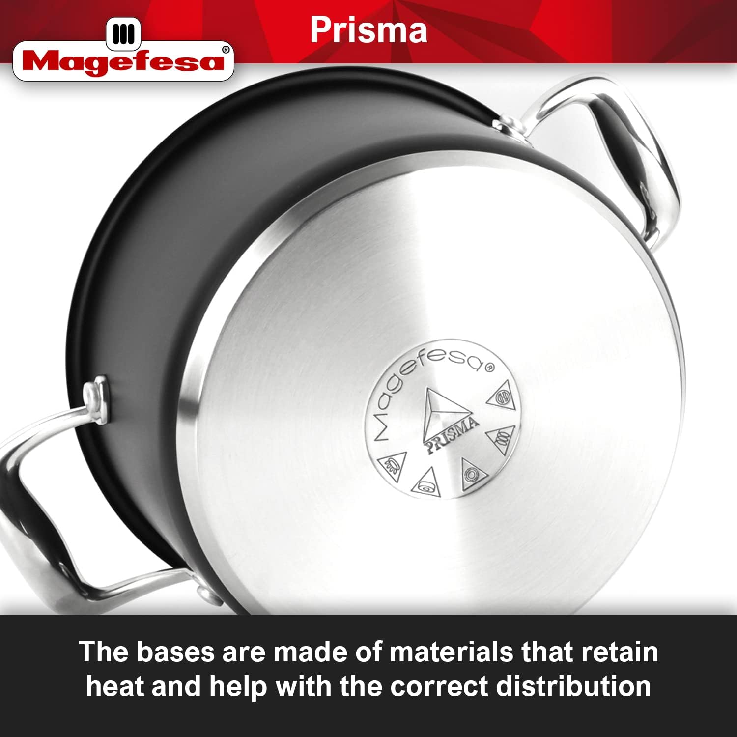 Magefesa® Prisma 13-Piece Cookware Set with Nonstick Stainless Steel Pans and Pots - Oven Safe up to 392°F