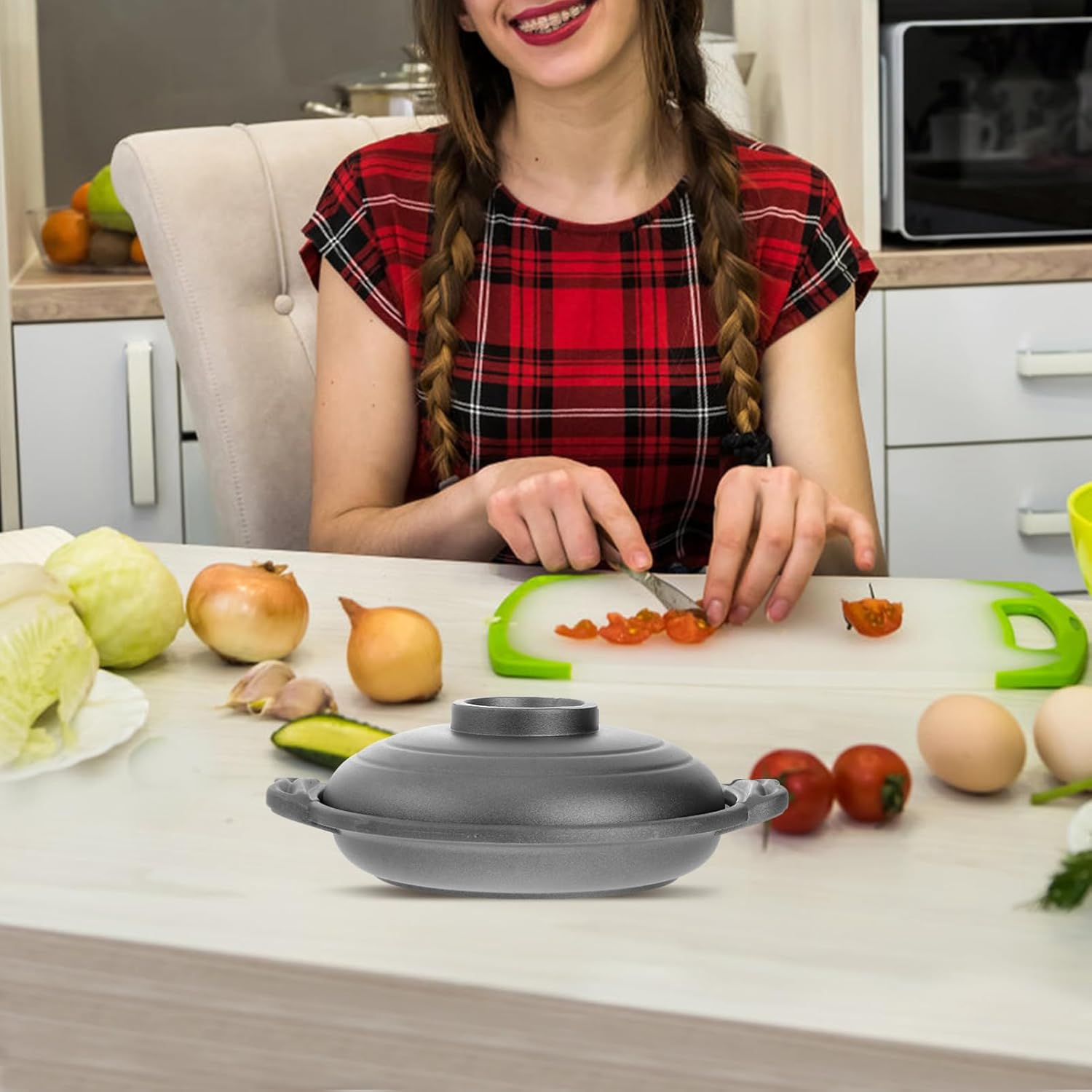 MAGICLULU 1pc Multi-Functional Aluminum Alloy Cooking Pot with Lid - Ideal for Baking, Steaming, Frying, and Simmering