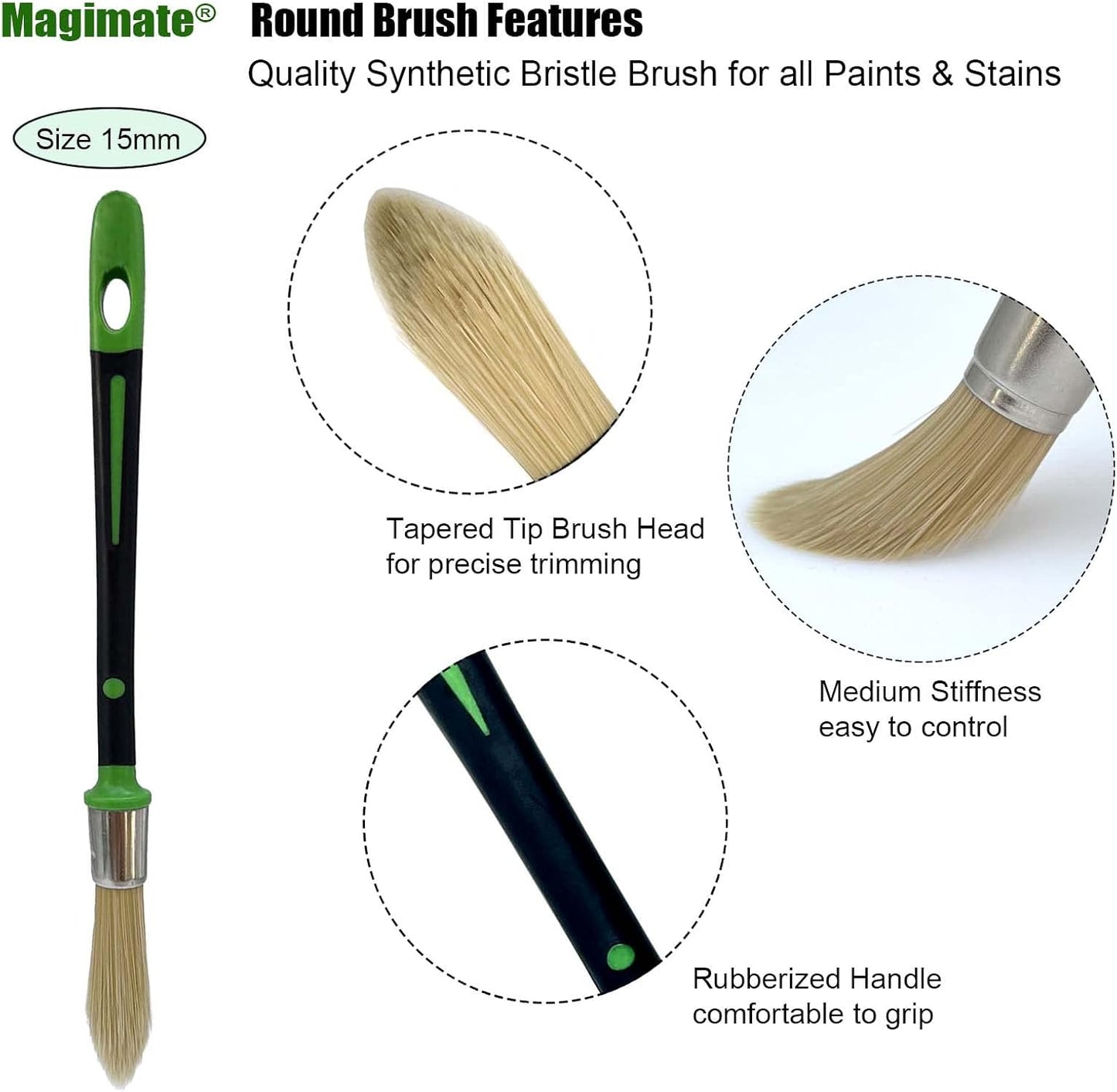 Magimate Small Paint Brush for Touch Ups, Trim Stain Brush - Perfect for Sash, Baseboards, Corners, and Art - 0.6-inch Size