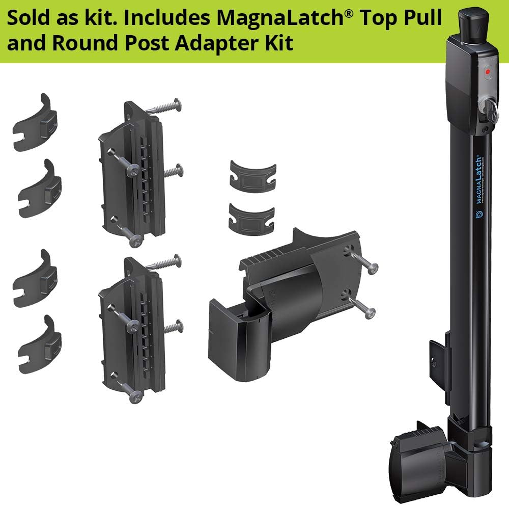 Magnetic Child Safety Latch for Pool Gates - D&D Technologies ML3TPKA+ML3RPK MagnaLatch Top Pull for Round Posts