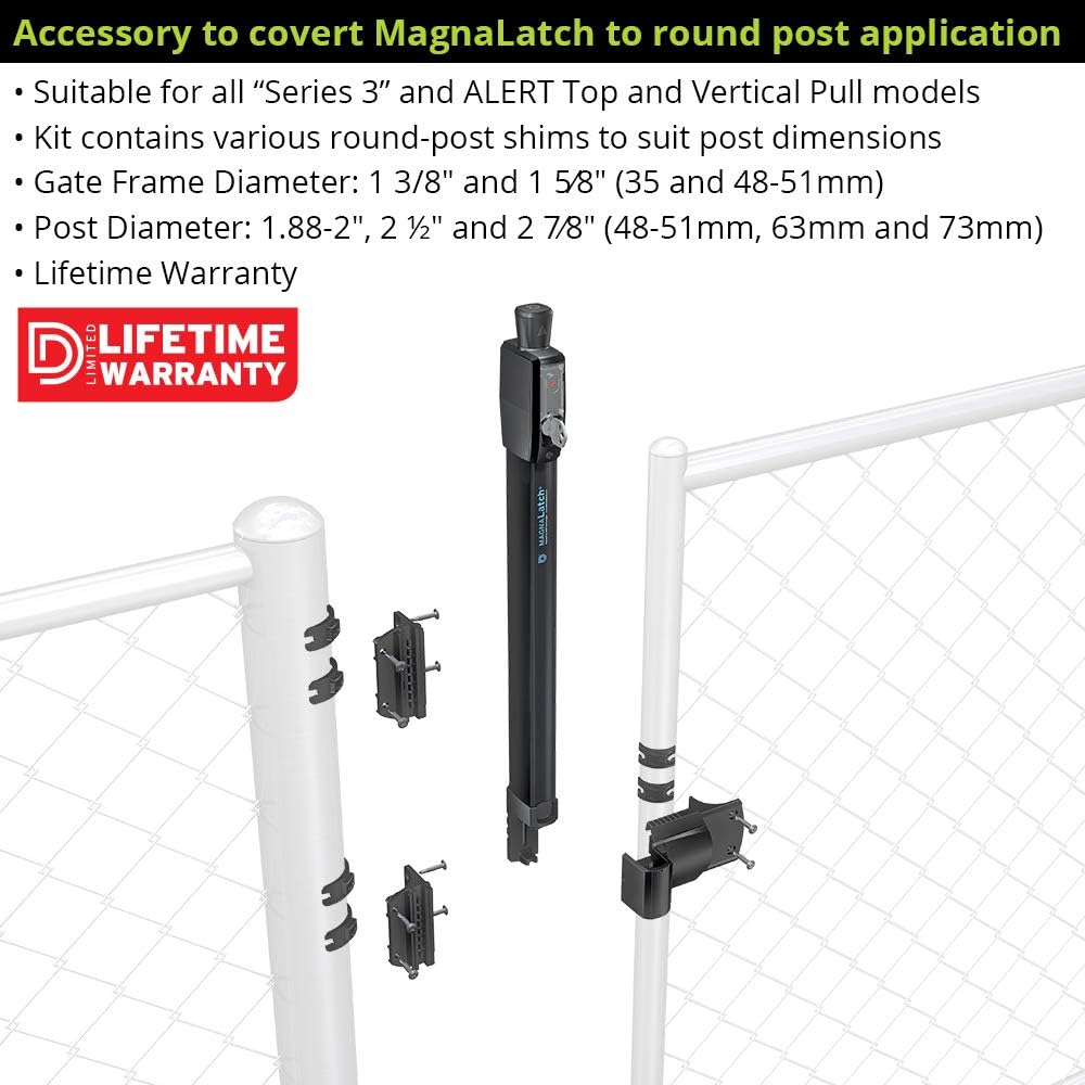 Magnetic Child Safety Latch for Pool Gates - D&D Technologies ML3TPKA+ML3RPK MagnaLatch Top Pull for Round Posts