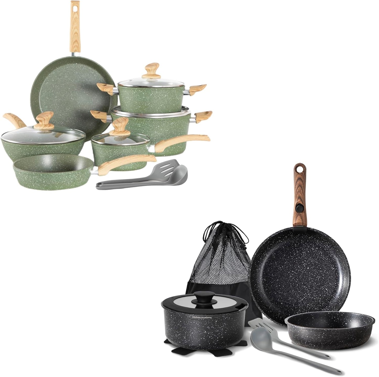 MAISON ARTS 12-Piece Non-Stick Cookware Set with 10-Piece Detachable Handle Black Pots and Pans