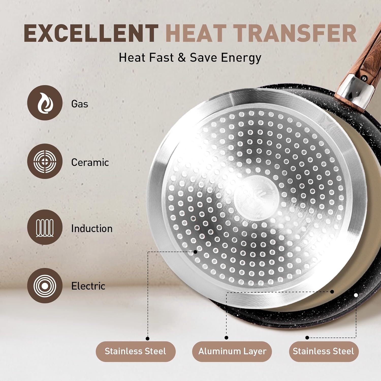 MAISON ARTS 12-Piece Non-Stick Cookware Set with 10-Piece Detachable Handle Black Pots and Pans