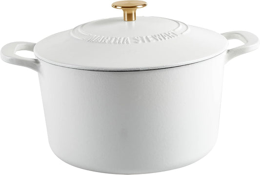 Martha Stewart Gatwick 7 Quart Enamel Cast Iron Dutch Oven in Matte White