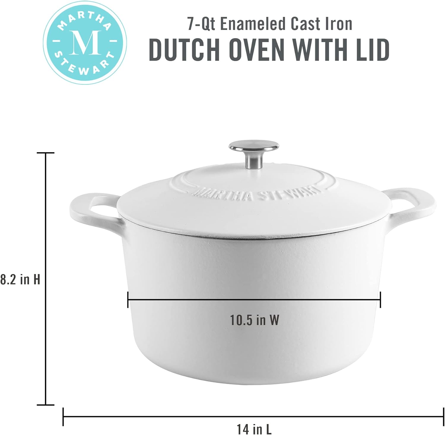 Martha Stewart Gatwick 7 Quart Enamel Cast Iron Dutch Oven in Matte White