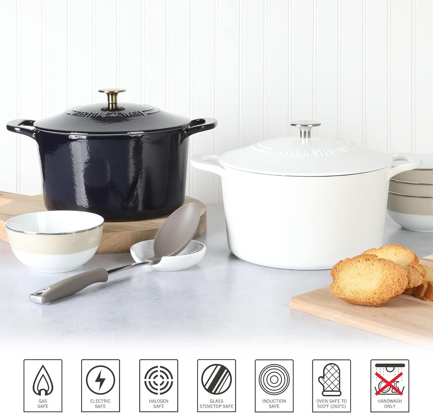 Martha Stewart Gatwick 7 Quart Enamel Cast Iron Dutch Oven in Matte White