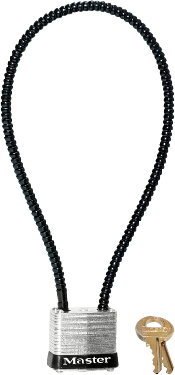 Master Lock 107DSPT Keyed Gun Lock Padlock with 14" Cable - Steel, 1-1/8" Wide - WildKart