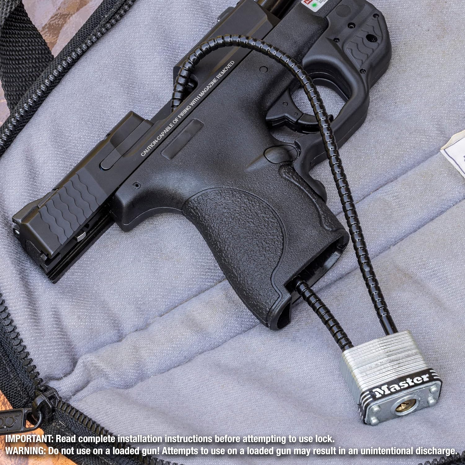 Master Lock 107DSPT Keyed Gun Lock Padlock with 14" Cable - Steel, 1-1/8" Wide - WildKart