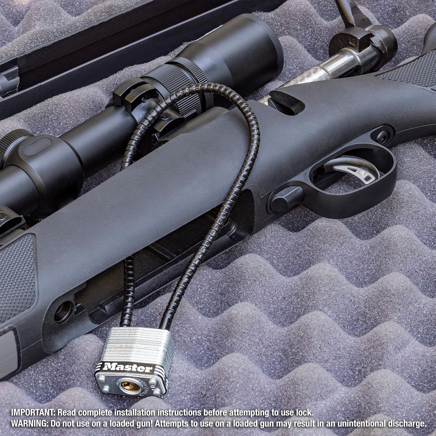 Master Lock 107DSPT Keyed Gun Lock Padlock with 14" Cable - Steel, 1-1/8" Wide - WildKart