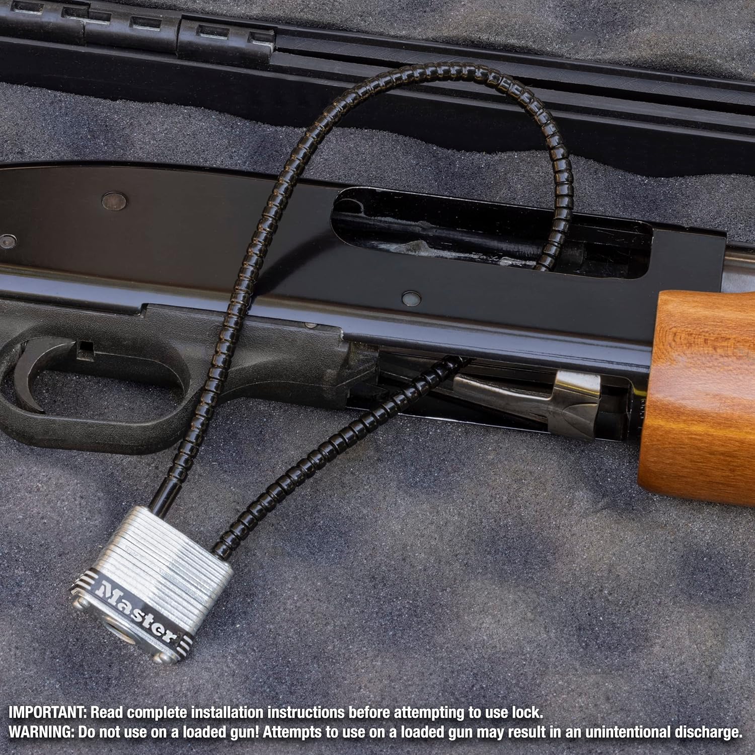 Master Lock 107DSPT Keyed Gun Lock Padlock with 14" Cable - Steel, 1-1/8" Wide - WildKart