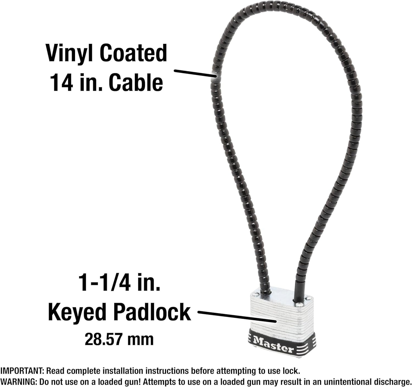 Master Lock 107DSPT Keyed Gun Lock Padlock with 14" Cable - Steel, 1-1/8" Wide - WildKart