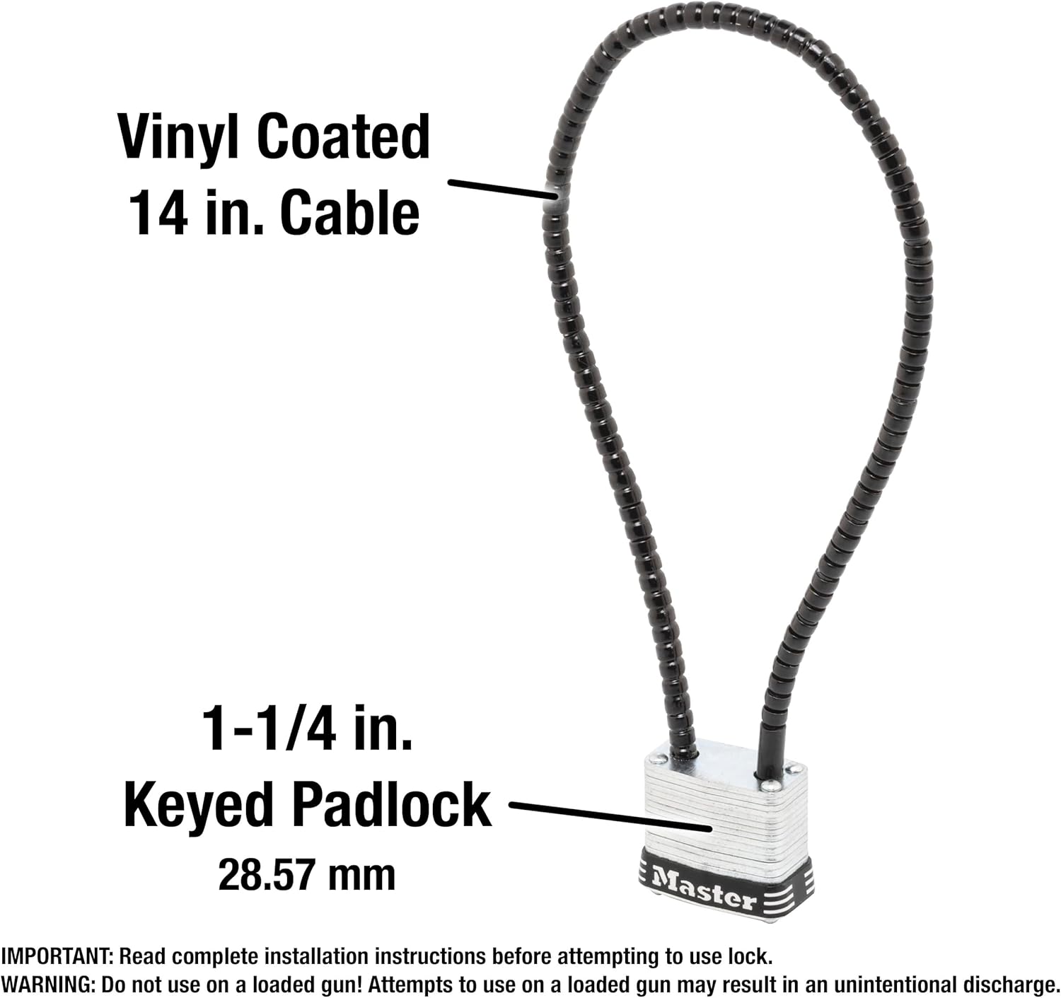 Master Lock 107DSPT Keyed Gun Lock Padlock with 14" Cable - Steel, 1-1/8" Wide - WildKart