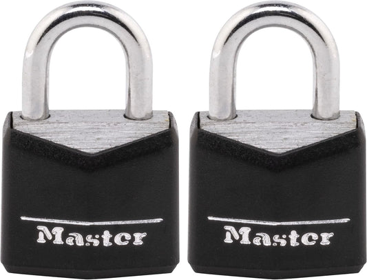 Master Lock 121T Covered Aluminum Padlock, 3/4 in. Width, Black Color, 1-Pack, 2-Pack - WildKart