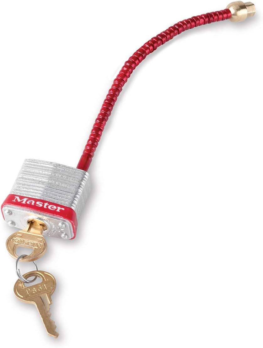 Master Lock 7C5RED Lockout Tagout Circuit Breaker Compact Padlock with 5 in. Long Flexible Steel Cable, Red - WildKart