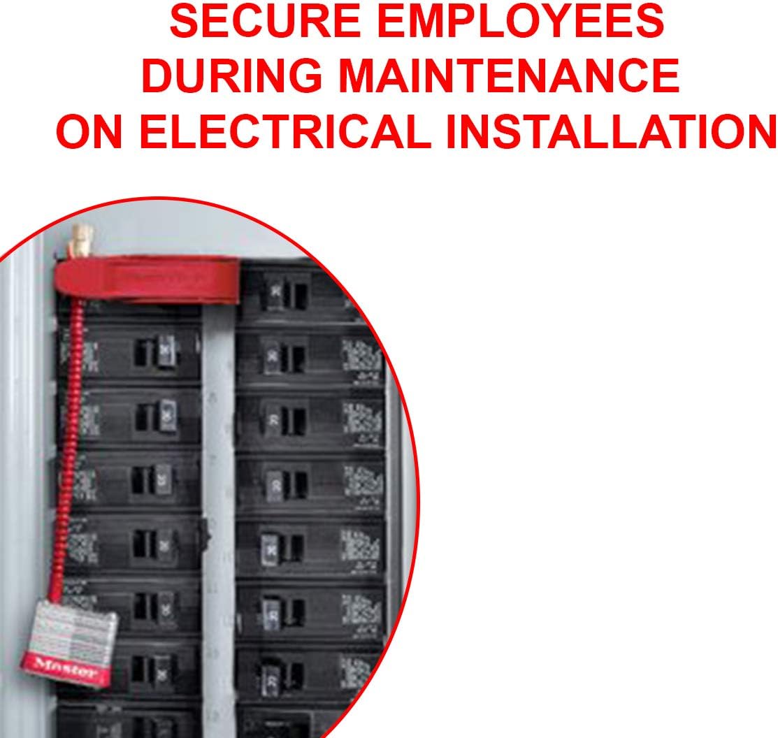 Master Lock 7C5RED Lockout Tagout Circuit Breaker Compact Padlock with 5 in. Long Flexible Steel Cable, Red - WildKart