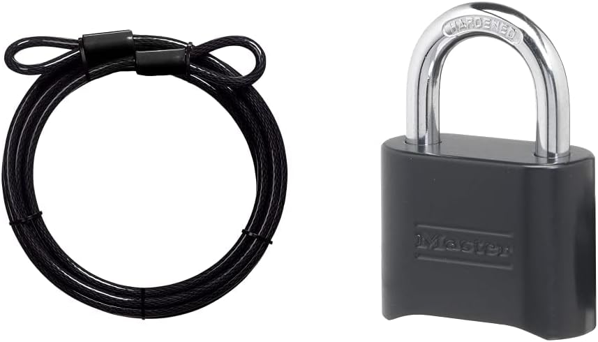 Master Lock Combination Lock and Steel Cable Set, Black, Die-Cast & Steel Material, 1 Pack