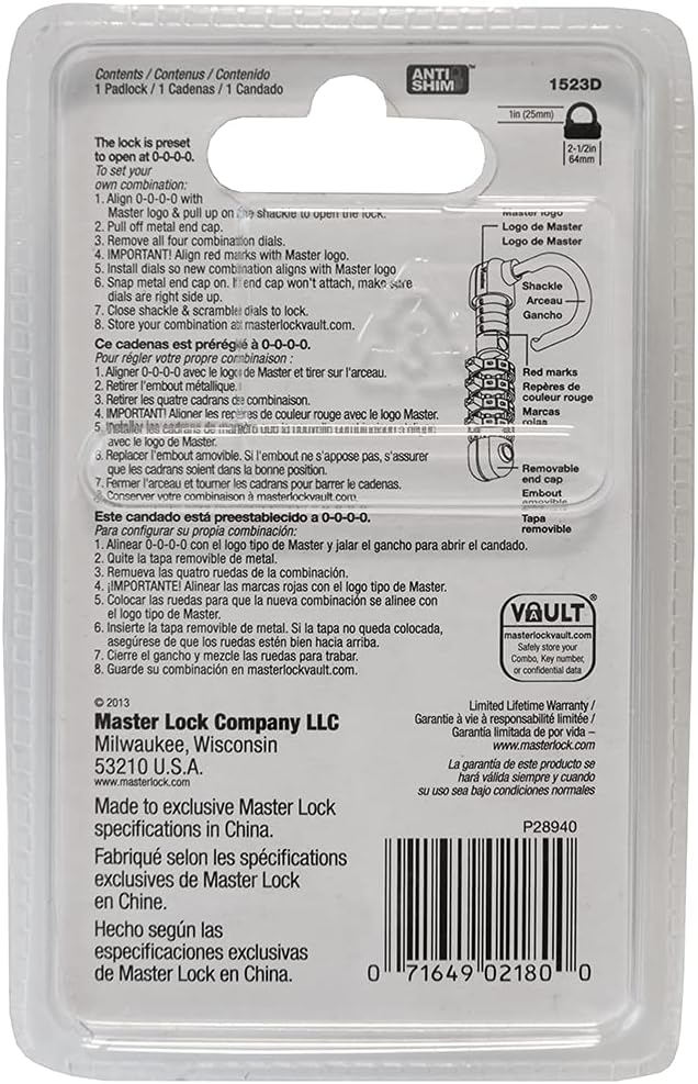 Master Lock Combination Padlock for Gym Lockers, Set Your Own Code for Indoor Valuables Security, Color Varies - 1523D - WildKart