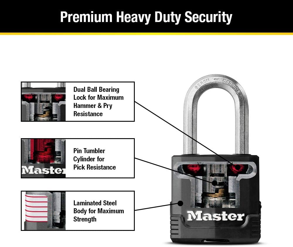 Master Lock Magnum Heavy Duty Outdoor Padlock with Key - Weather and Cut Resistant for Fences, Gates, Sheds - M115XDLF - WildKart