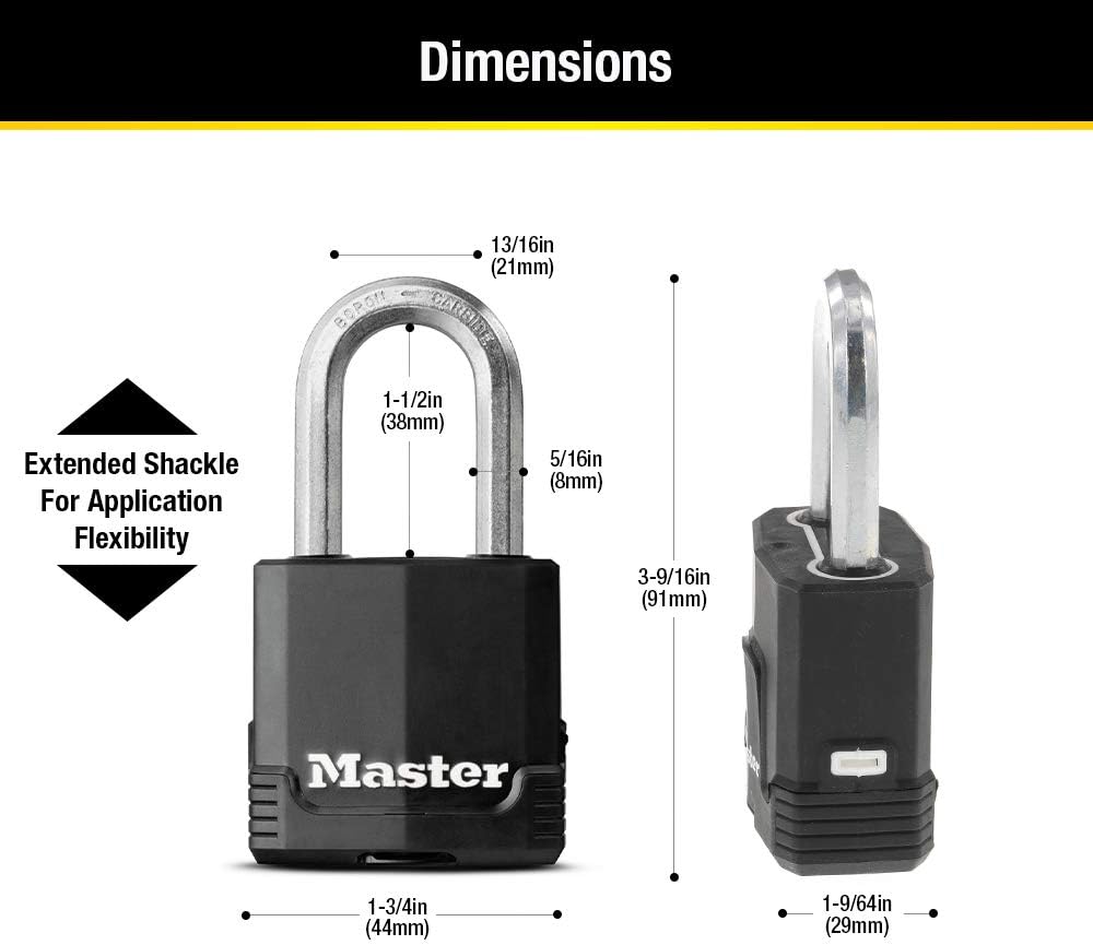 Master Lock Magnum Heavy Duty Outdoor Padlock with Key - Weather and Cut Resistant for Fences, Gates, Sheds - M115XDLF - WildKart