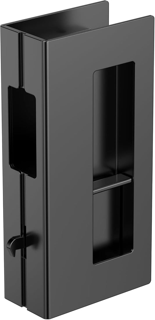 Matt Black Wooden Sliding Door Handle with Privacy Pocket Door Lock and Pull - Ideal for 1-3/8" Thickness Doors - Replaces Old or Damaged Hardware - WildKart