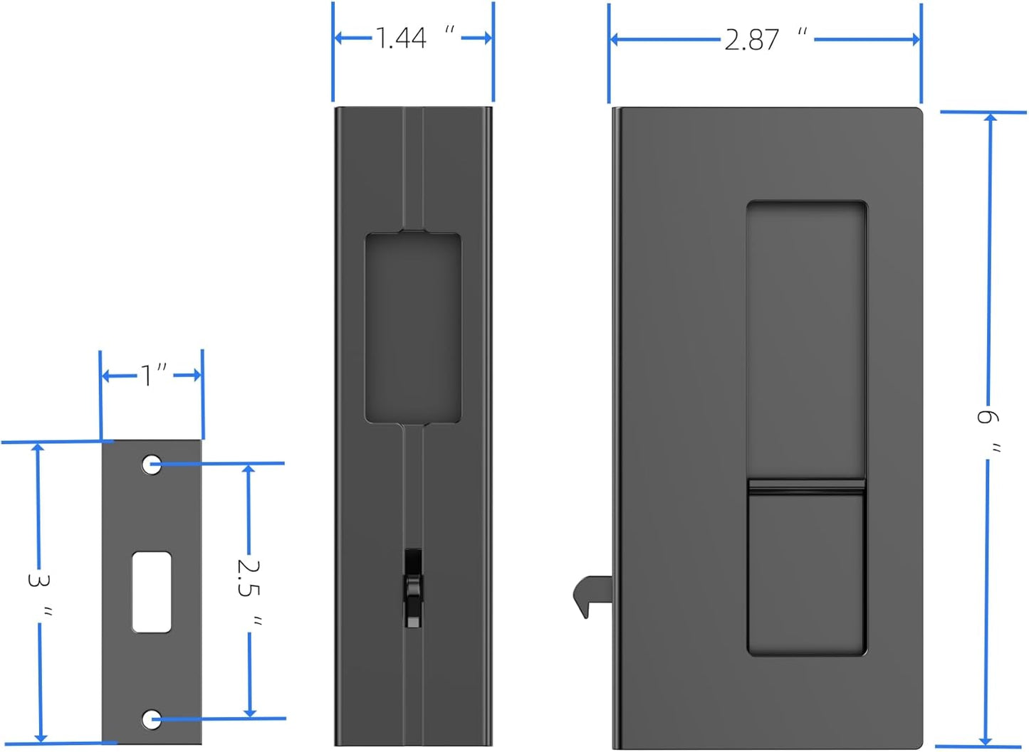 Matt Black Wooden Sliding Door Handle with Privacy Pocket Door Lock and Pull - Ideal for 1-3/8" Thickness Doors - Replaces Old or Damaged Hardware - WildKart