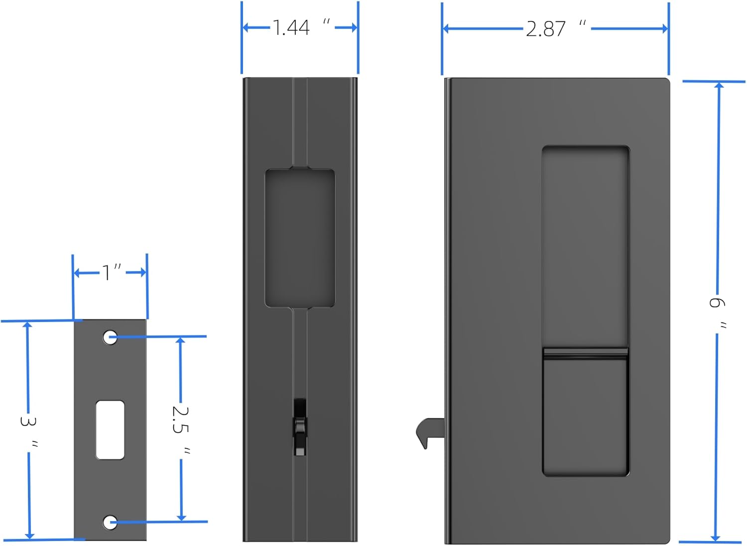 Matt Black Wooden Sliding Door Handle with Privacy Pocket Door Lock and Pull - Ideal for 1-3/8" Thickness Doors - Replaces Old or Damaged Hardware - WildKart