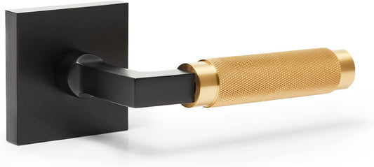 Matte Black and Satin Gold Solid Brass Lever Bed & Bath Privacy Door Lock by Hardware Geneva Model