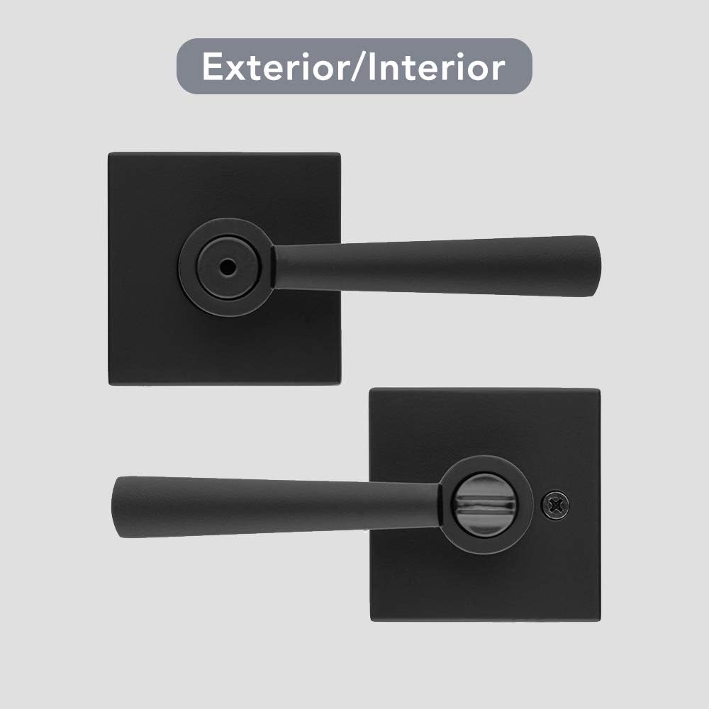 Matte Black Baldwin Spyglass Interior Privacy Door Handle with Reversible Lever - Keyless Door Lock with Microban Protection for Bedroom or Bathroom - WildKart