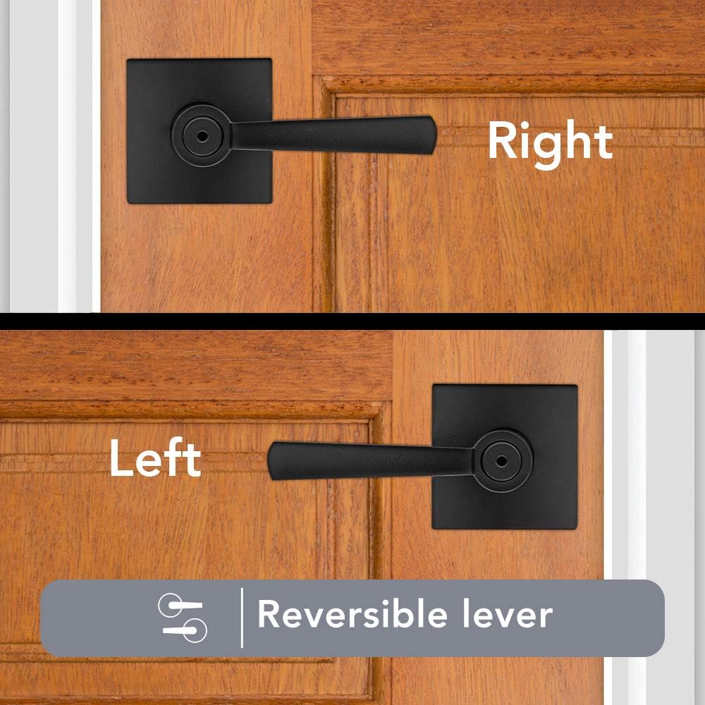 Matte Black Baldwin Spyglass Interior Privacy Door Handle with Reversible Lever - Keyless Door Lock with Microban Protection for Bedroom or Bathroom - WildKart