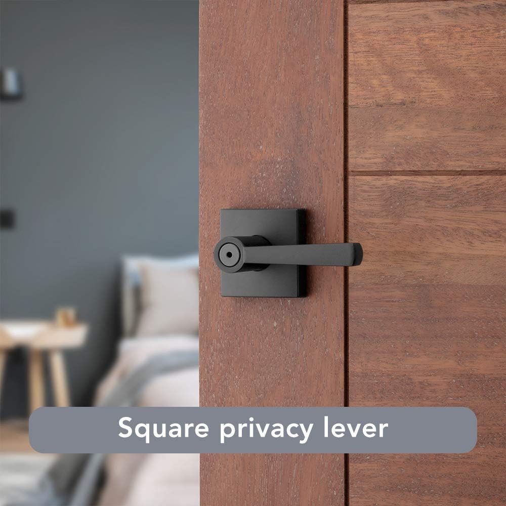 Matte Black Baldwin Spyglass Interior Privacy Door Handle with Reversible Lever - Keyless Door Lock with Microban Protection for Bedroom or Bathroom - WildKart