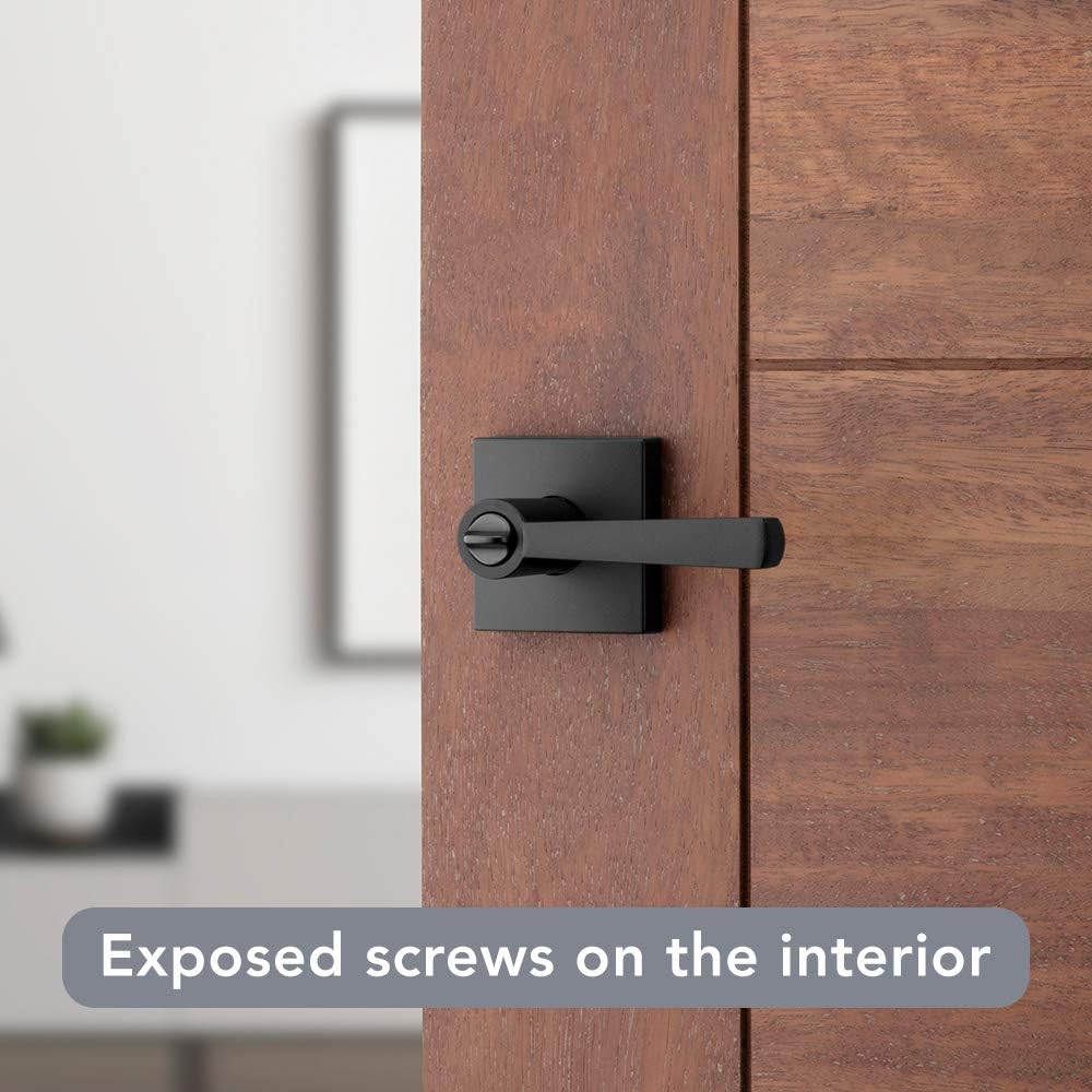 Matte Black Baldwin Spyglass Interior Privacy Door Handle with Reversible Lever - Keyless Door Lock with Microban Protection for Bedroom or Bathroom - WildKart