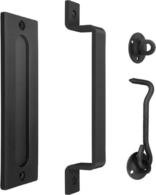 Matte Black Barn Door Handle Set with Flush Pull and Lock Latch - Easy Installation, Heavy Duty Barn Door Handles by J JHOUSELIFESTYLE