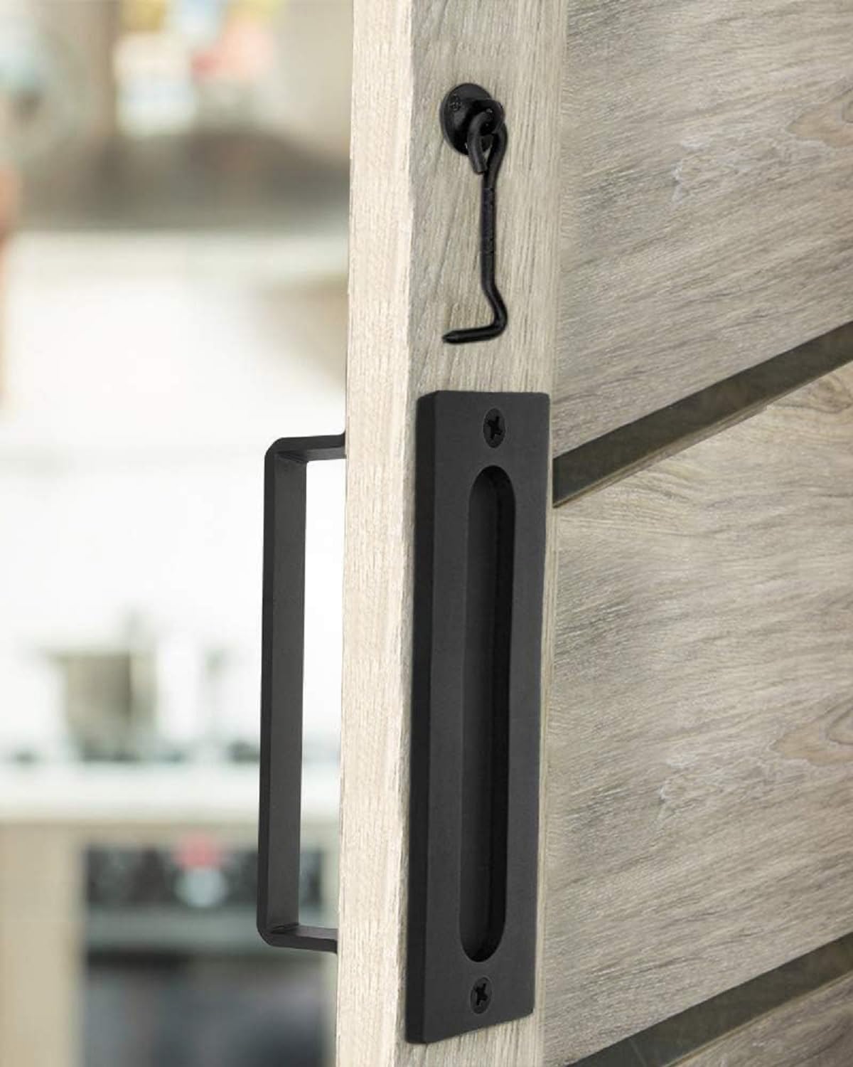 Matte Black Barn Door Handle Set with Flush Pull and Lock Latch - Easy Installation, Heavy Duty Barn Door Handles by J JHOUSELIFESTYLE