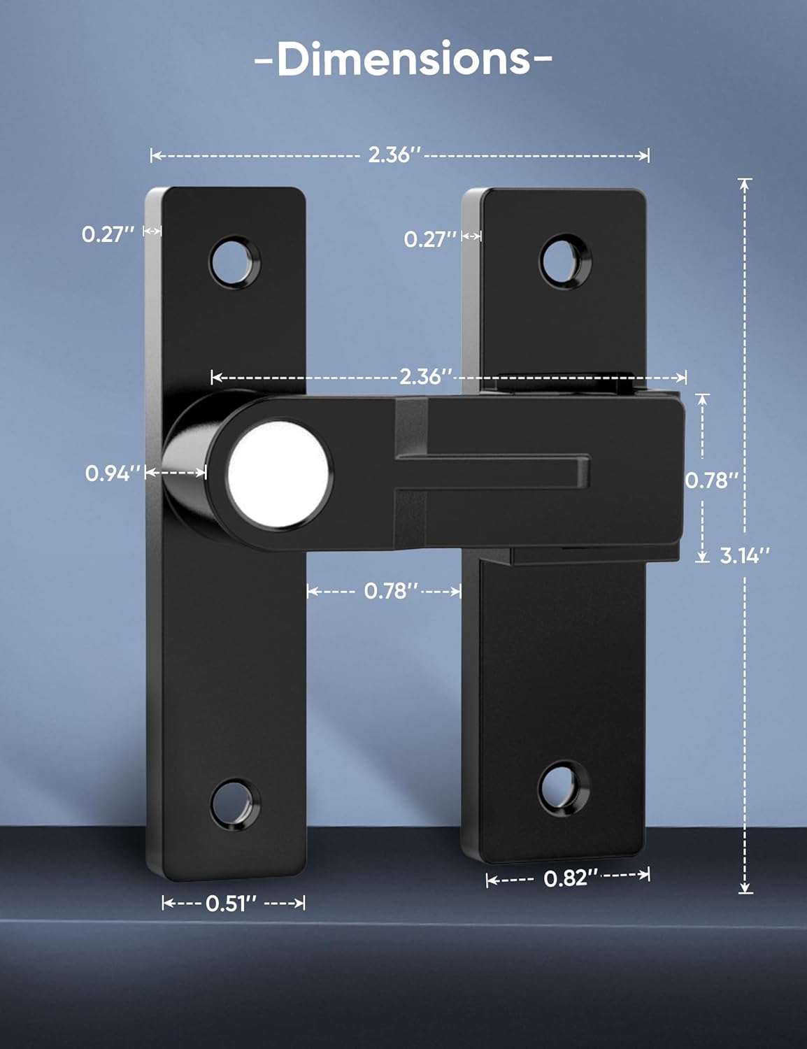 Matte Black Barn Door Latch with Luminous Function - Heavy Duty Sliding Double Door Hardware - Keyless Gate Latch (180 Degree, 1 Pack)