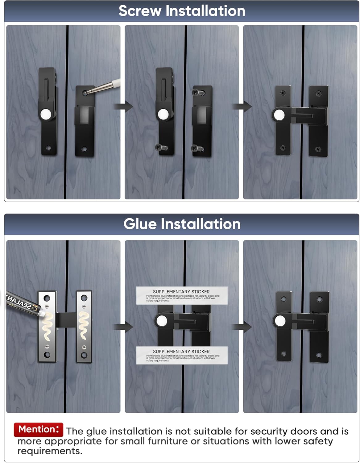 Matte Black Barn Door Latch with Luminous Function - Heavy Duty Sliding Double Door Hardware - Keyless Gate Latch (180 Degree, 1 Pack)