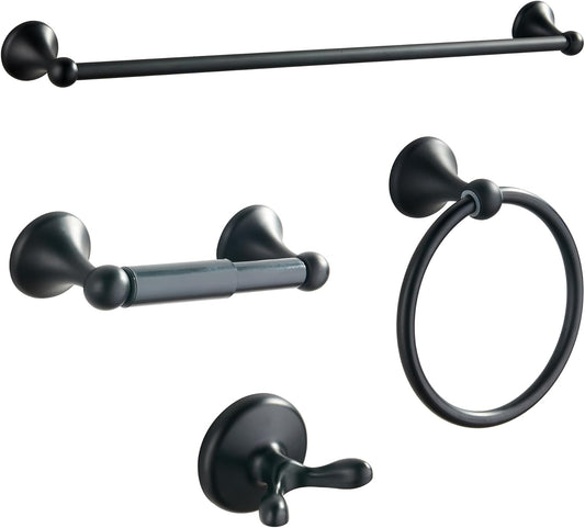 Matte Black Bathroom Hardware Set with Adjustable Towel Bar - 4-Piece Accessory Kit for Wall Mount
