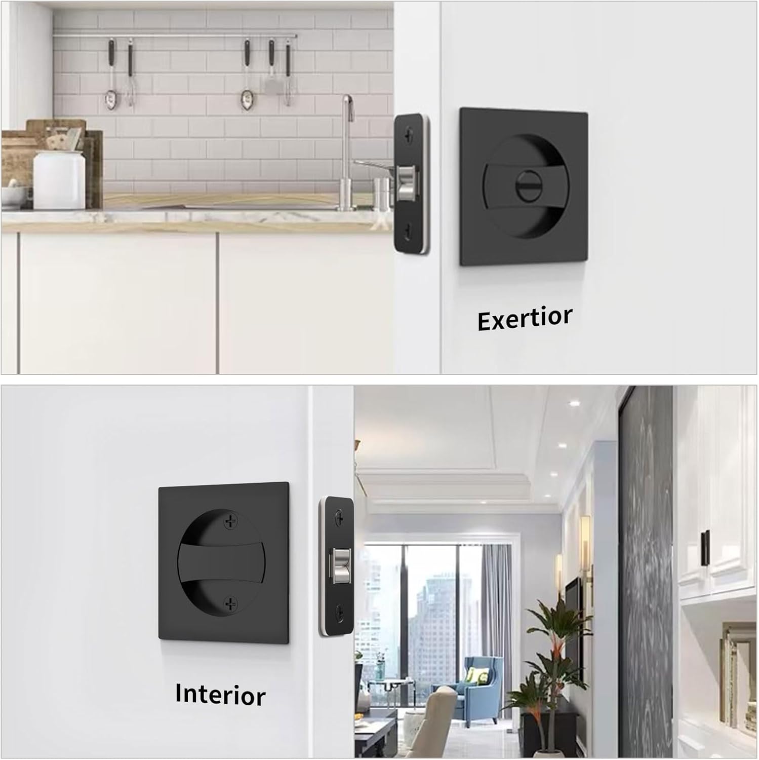 Matte Black Bathroom Pocket Door Lock Set - 2 Pack Privacy Lock for Sliding Pocket Doors