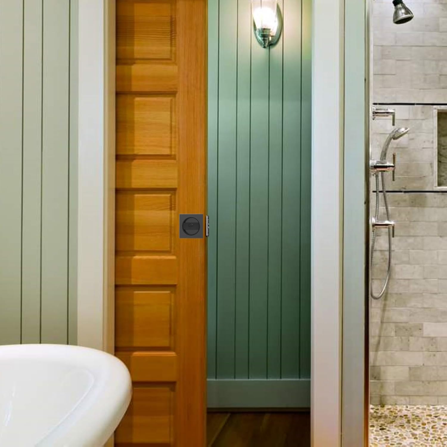 Matte Black Bathroom Pocket Door Lock Set - 2 Pack Privacy Lock for Sliding Pocket Doors