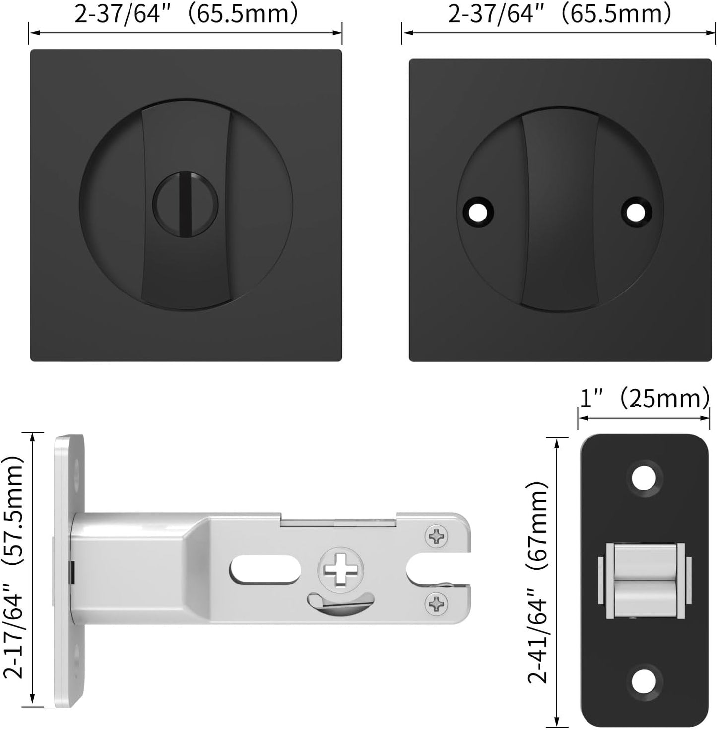 Matte Black Bathroom Pocket Door Lock Set - 2 Pack Privacy Lock for Sliding Pocket Doors