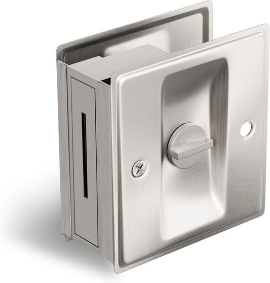 Matte Black Brass Privacy Pocket Door Lock Pull for 1-3/8” Thickness Door - Brushed Nickel, 1 Pack - WildKart
