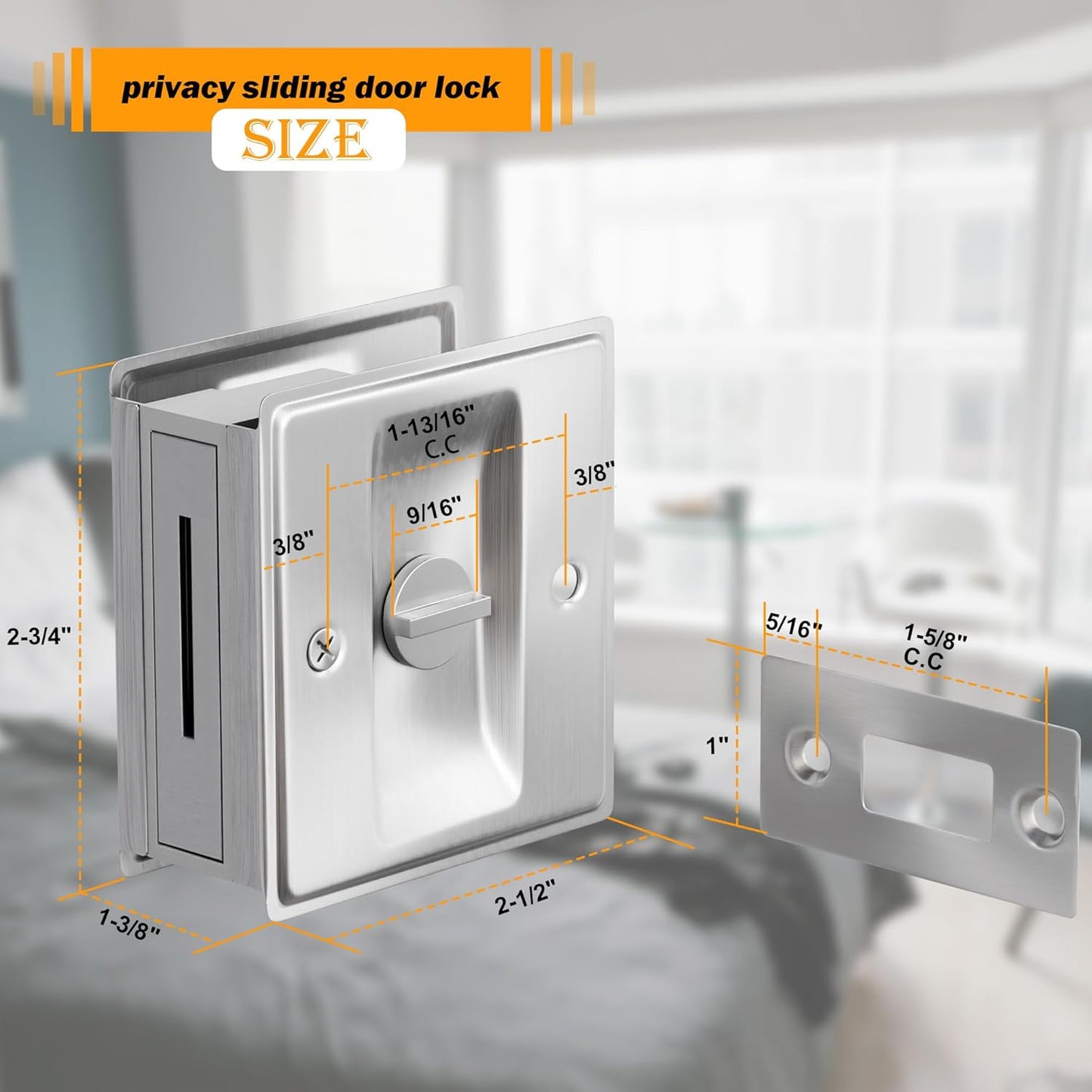 Matte Black Brass Privacy Pocket Door Lock Pull for 1-3/8” Thickness Door - Brushed Nickel, 1 Pack - WildKart