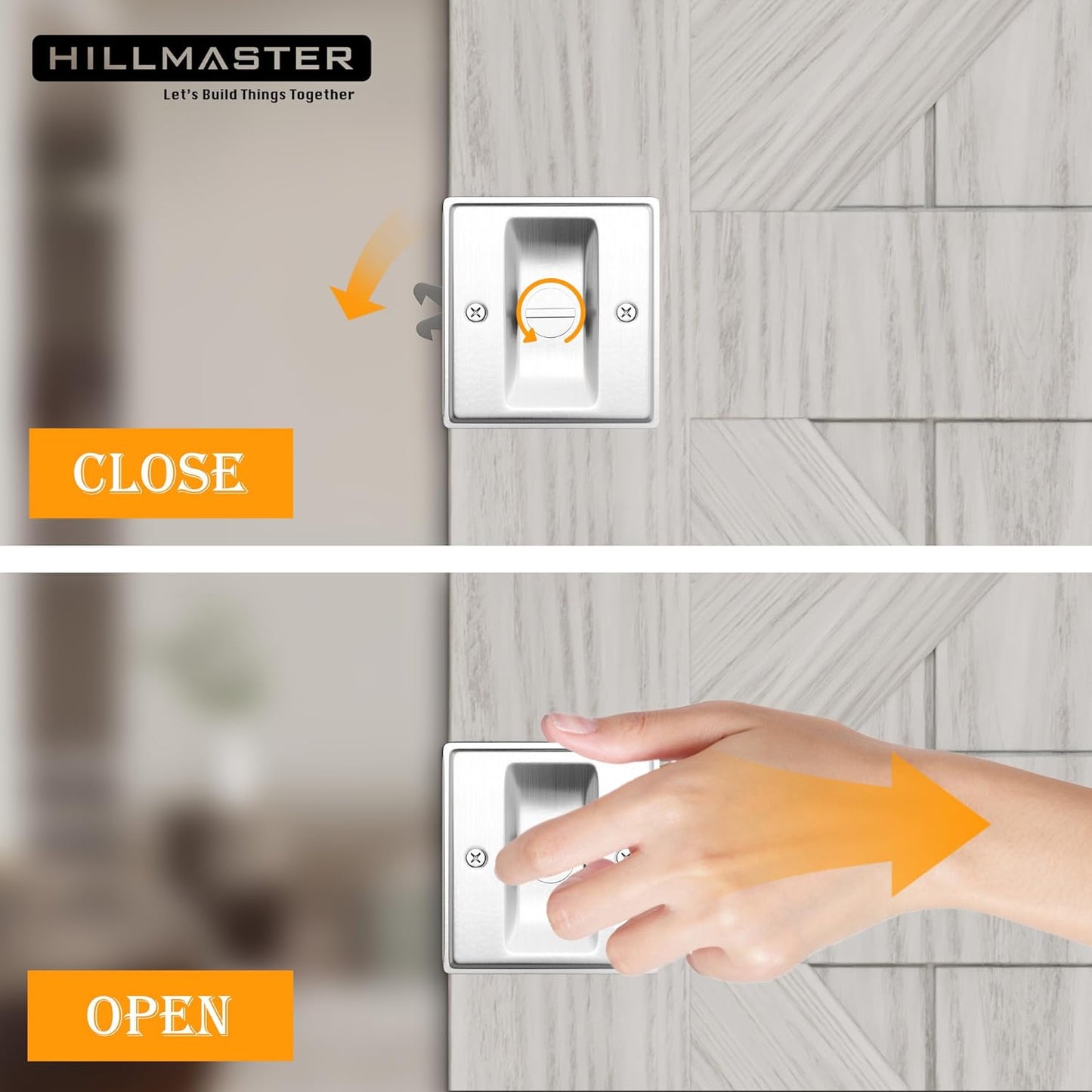 Matte Black Brass Privacy Pocket Door Lock Pull for 1-3/8” Thickness Door - Brushed Nickel, 1 Pack - WildKart