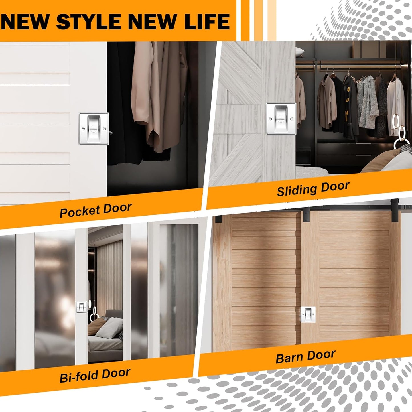 Matte Black Brass Privacy Pocket Door Lock Pull for 1-3/8” Thickness Door - Brushed Nickel, 1 Pack - WildKart